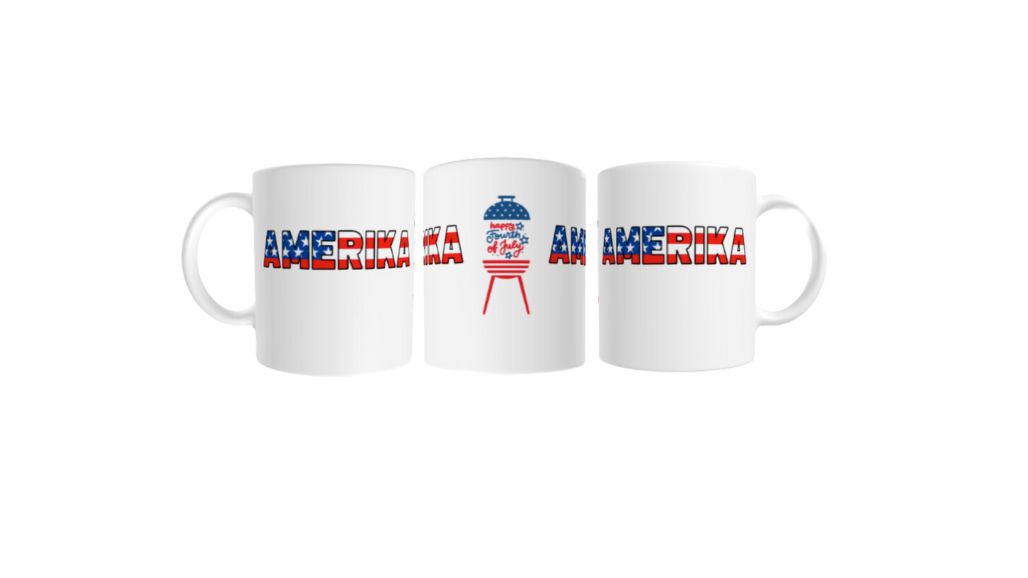 4th of July #11 "AMERIKA" Full Wrap White glossy mug