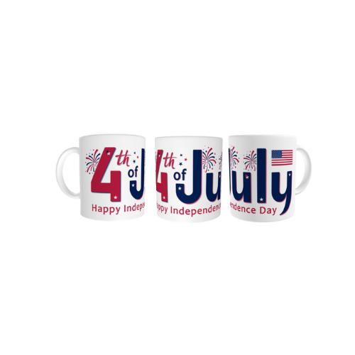 4th of July #04 "4th of July Happy Independence Day" Full Wrap White Glossy Mug