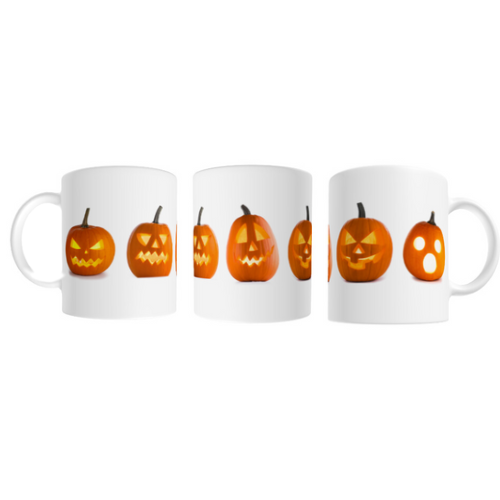 Halloween #04 (5) Scary Jack-o'-lanterns Full Wrap White glossy mug