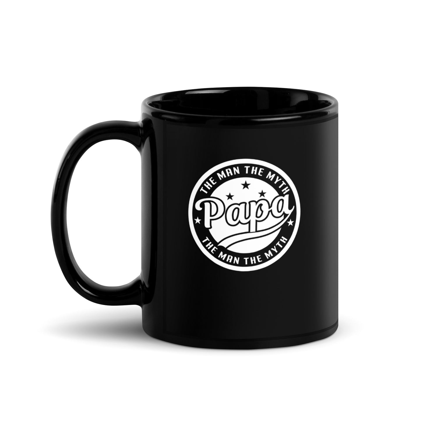 Grandad #03 "Papa THE MAN THE MYTH" Black Glossy Mug