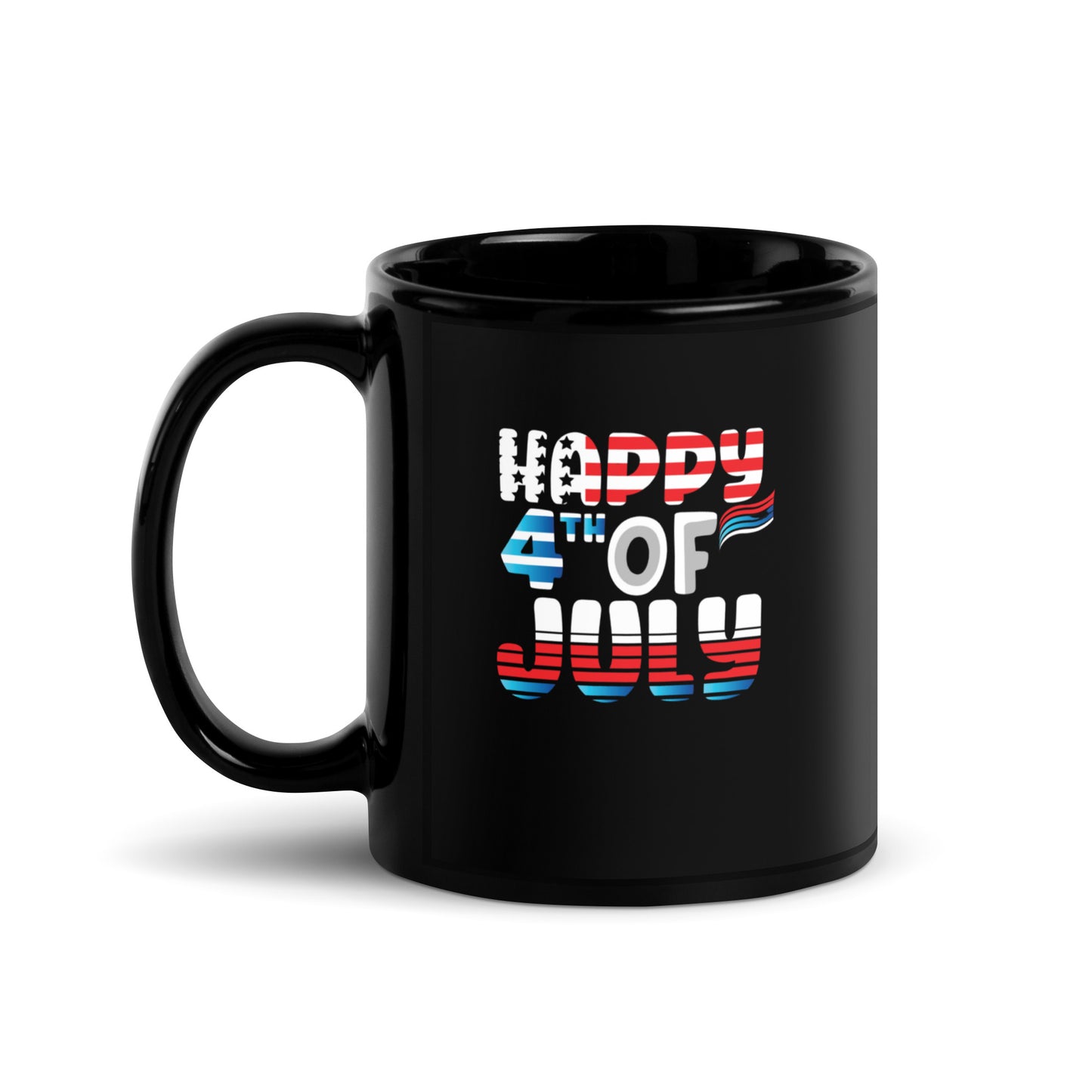 4th of July #14 "HAPPY 4th OF JULY" Black Glossy Mug