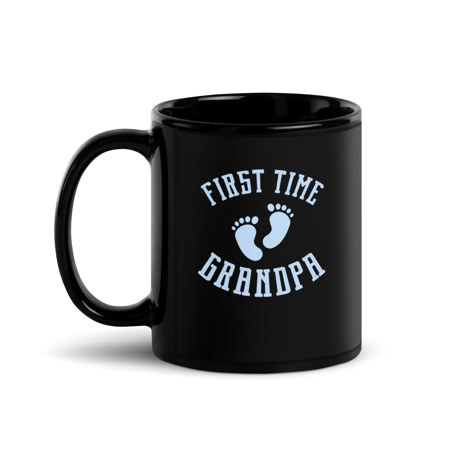 Grandad #01 "First Time Grandpa" (Blue) Black Glossy Mug