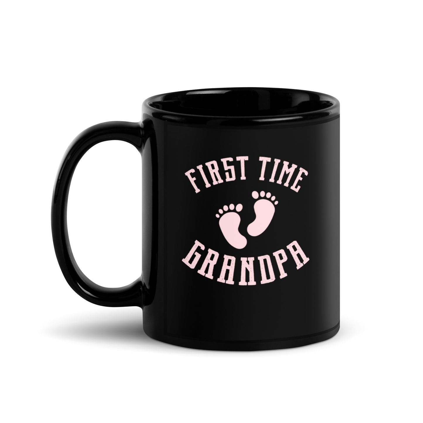 Grandad #01 "First Time Grandpa" (Pink) Black Glossy Mug