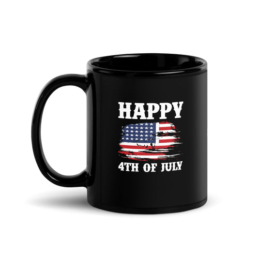 4th of July #19 "Happy 4TH OF JULY" Full Wrap Black Glossy Mug