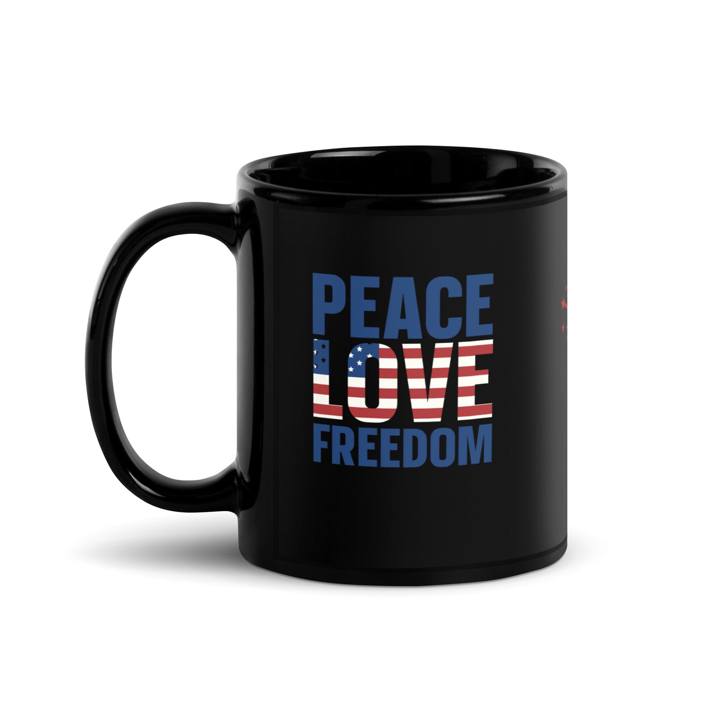 God Bless America #01 "PEACE LOVE FREEDOM" Black Glossy Mug