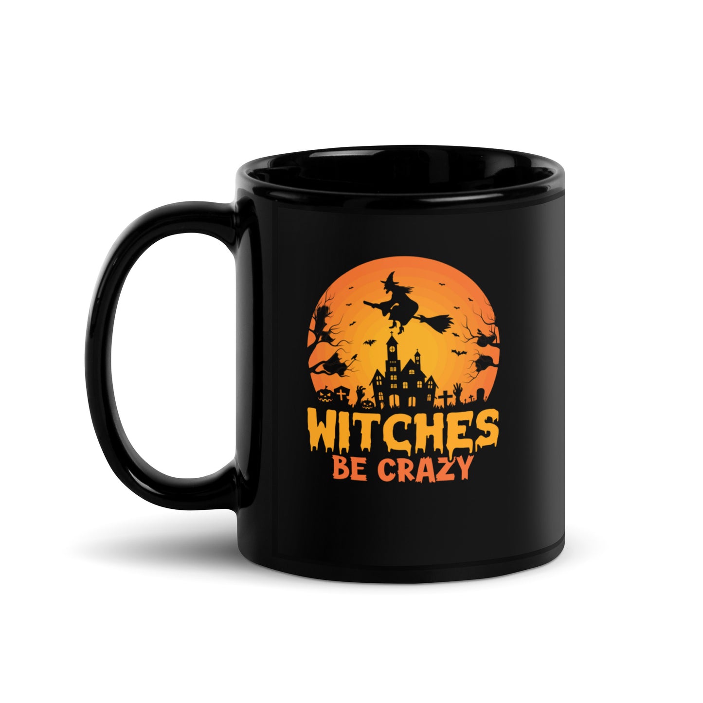 Halloween #12 "WITCHES BE CRAZY" Black Glossy Mug