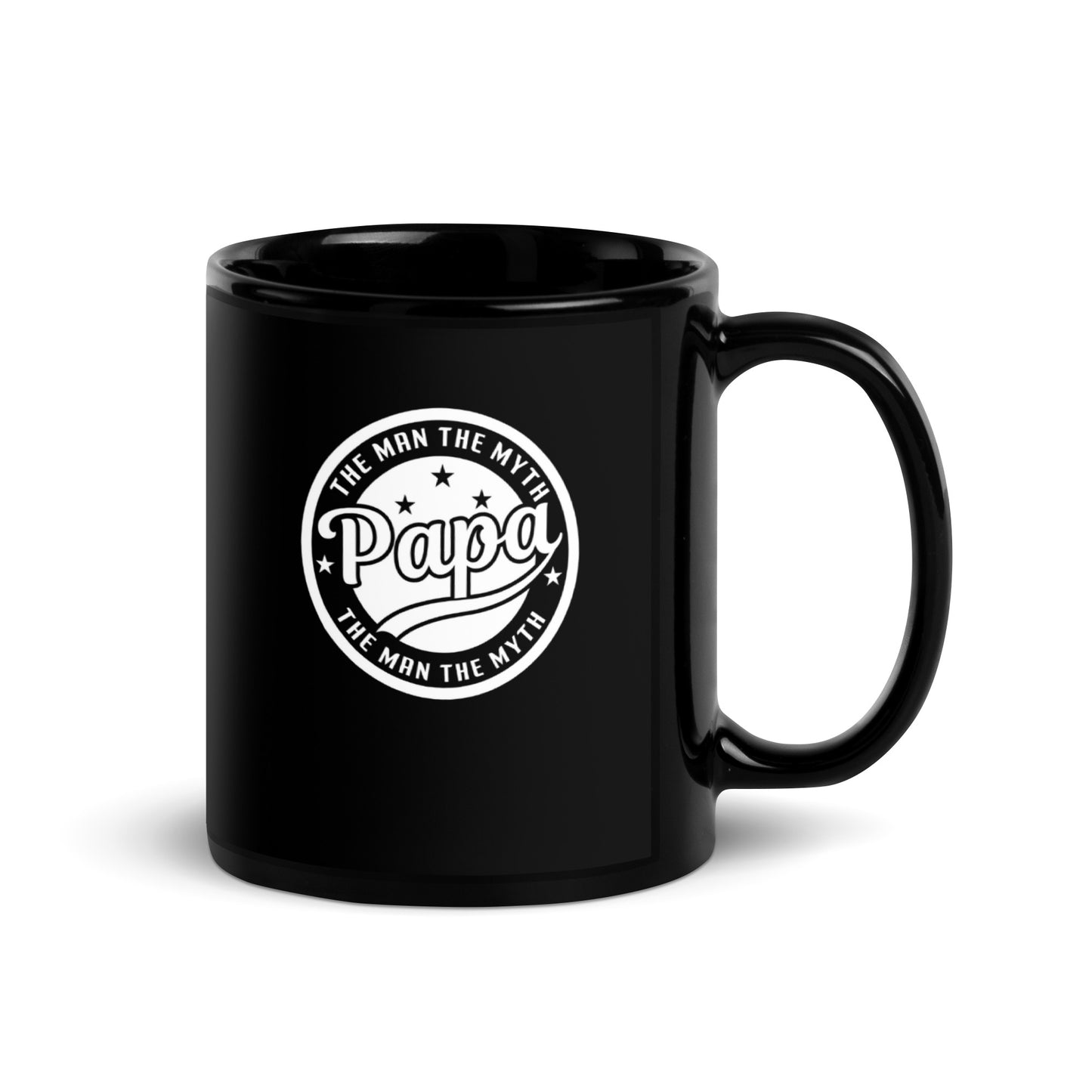 Grandad #03 "Papa THE MAN THE MYTH" Black Glossy Mug