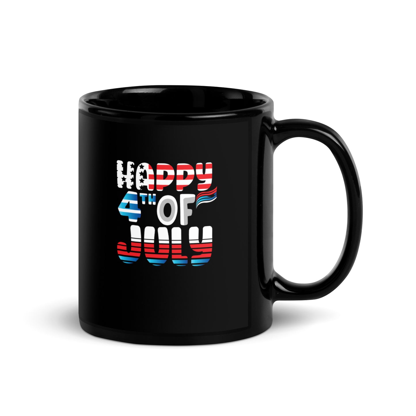 4th of July #14 "HAPPY 4th OF JULY" Black Glossy Mug