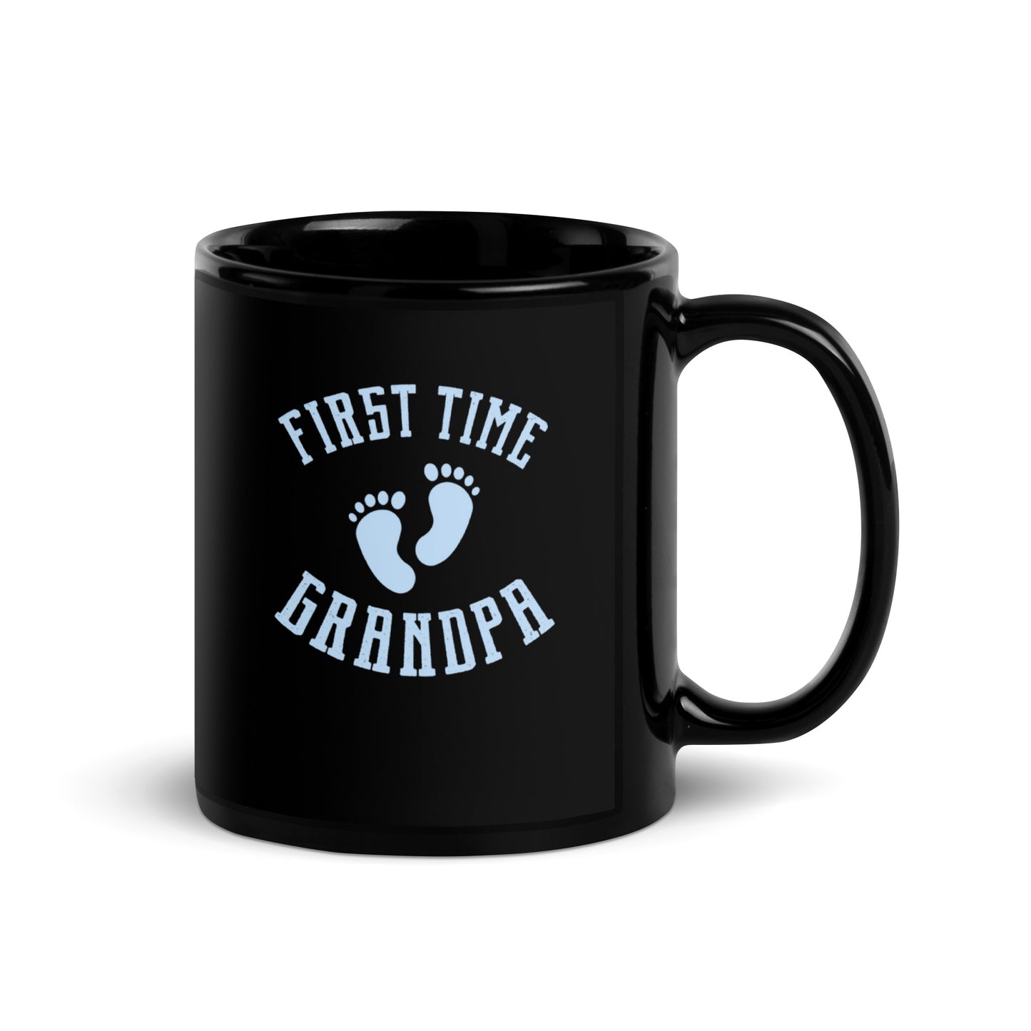 Grandad #01 "First Time Grandpa" (Blue) Black Glossy Mug