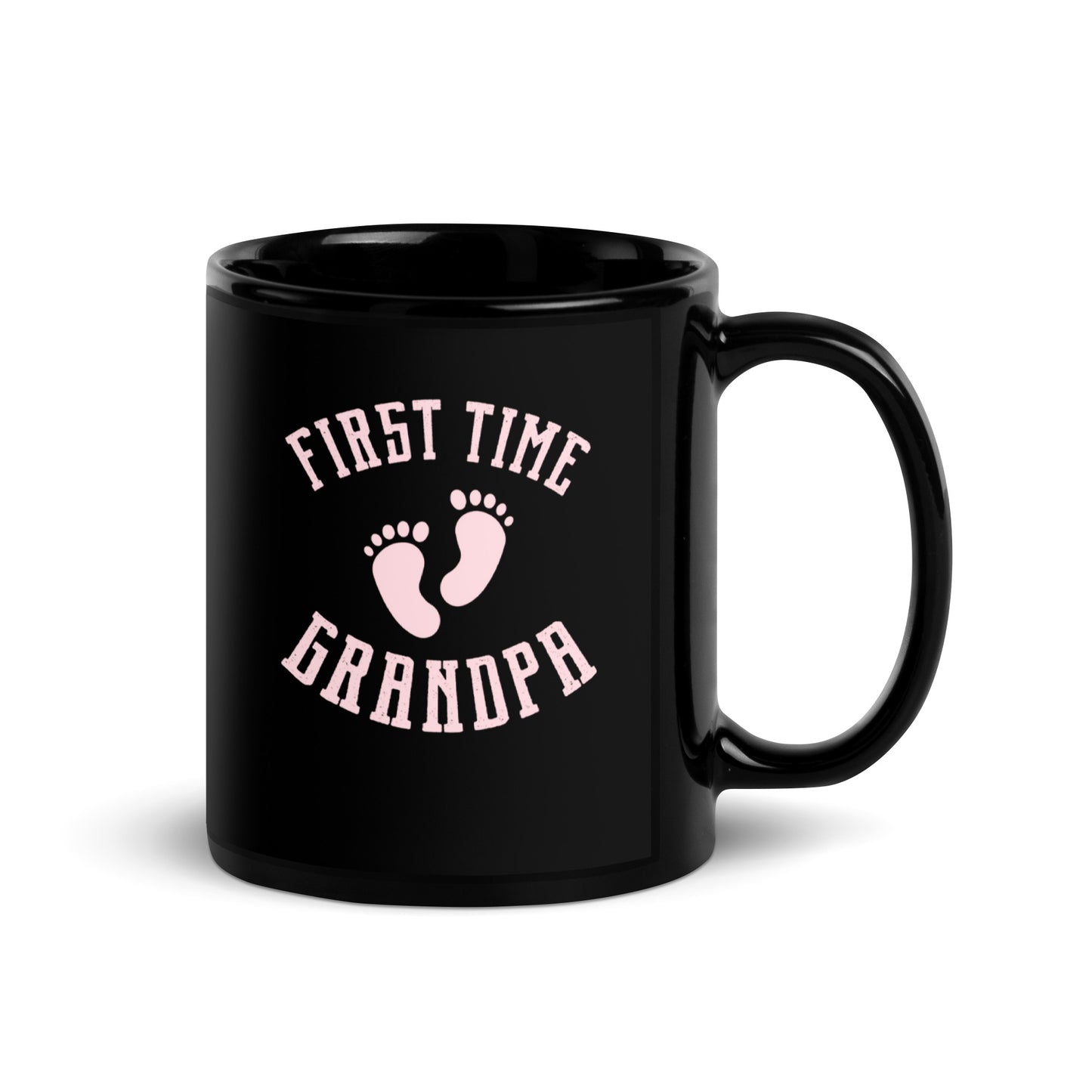 Grandad #01 "First Time Grandpa" (Pink) Black Glossy Mug