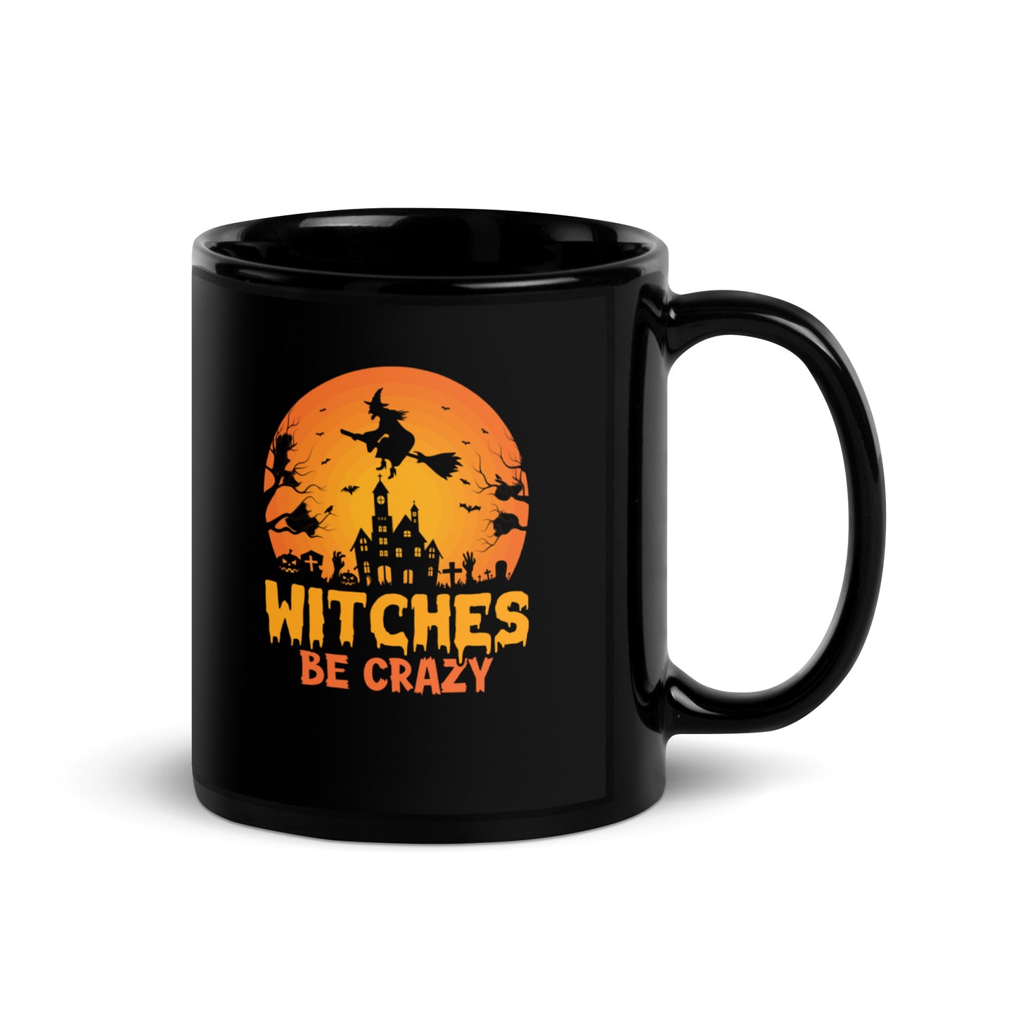 Halloween #12 "WITCHES BE CRAZY" Black Glossy Mug