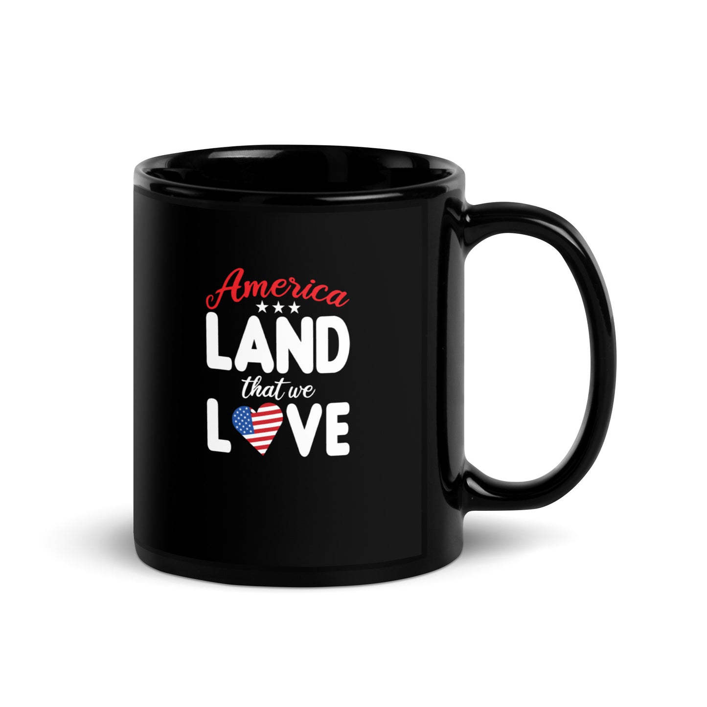 God Bless America #04 "America LAND that we LOVE" Black Glossy Mug