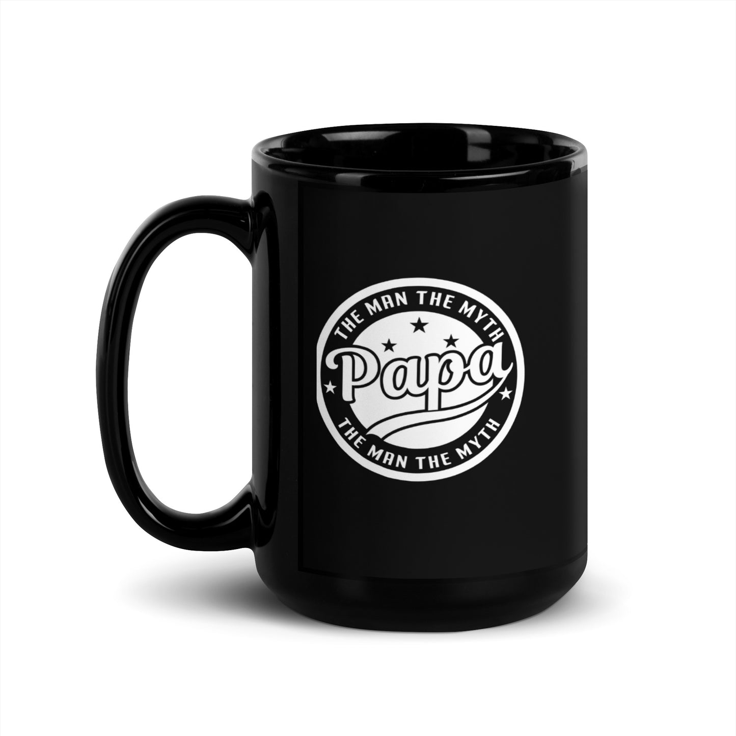 Grandad #03 "Papa THE MAN THE MYTH" Black Glossy Mug