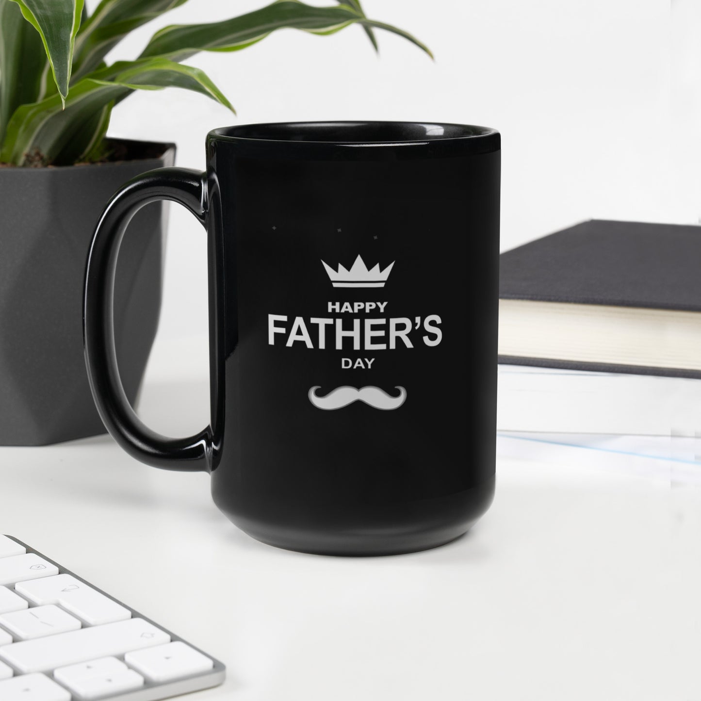 Father's Day #14 "Happy Father's Day" w/ Crown Black Glossy Mug