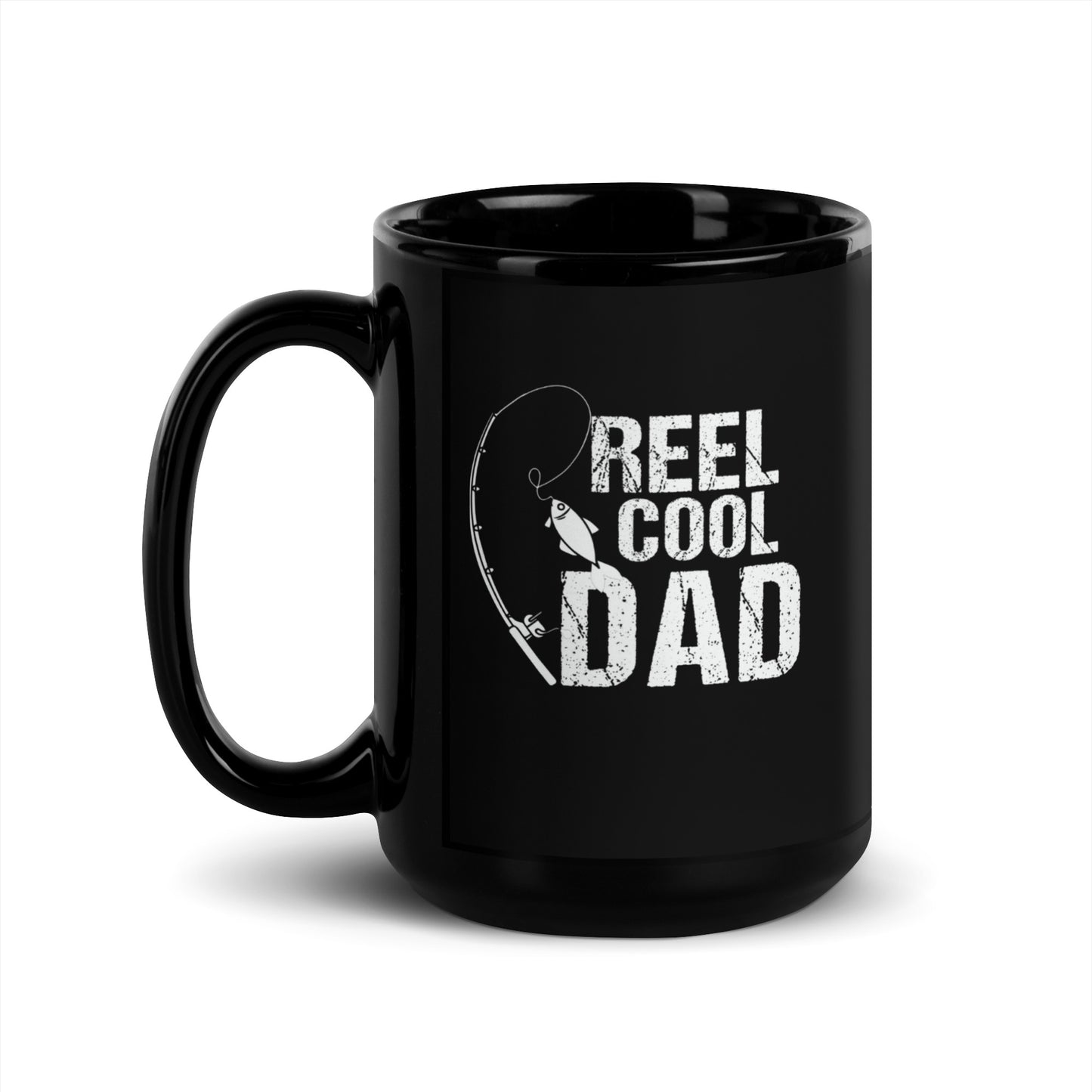 Dad #10 "REEL COOL DAD" Black Glossy Mug