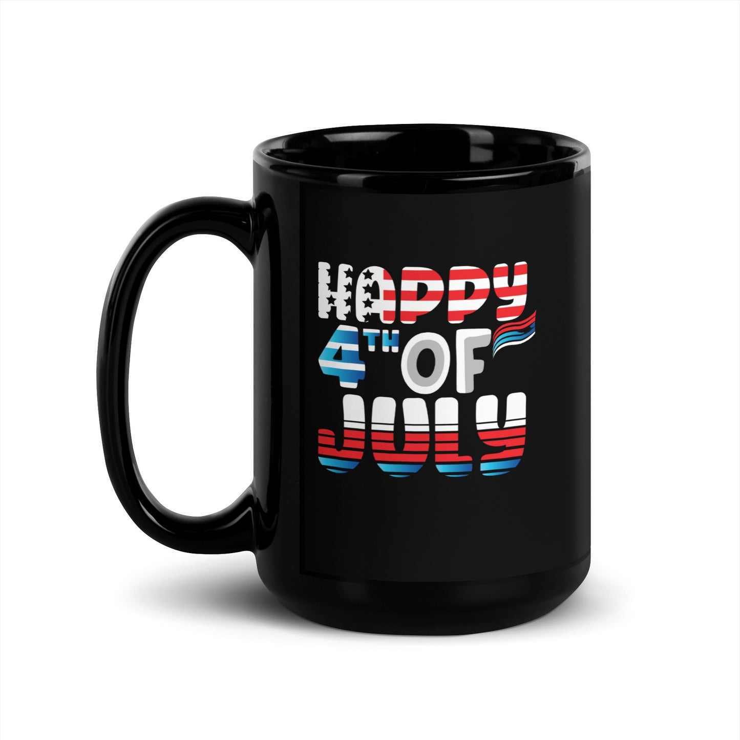 4th of July #14 "HAPPY 4th OF JULY" Black Glossy Mug