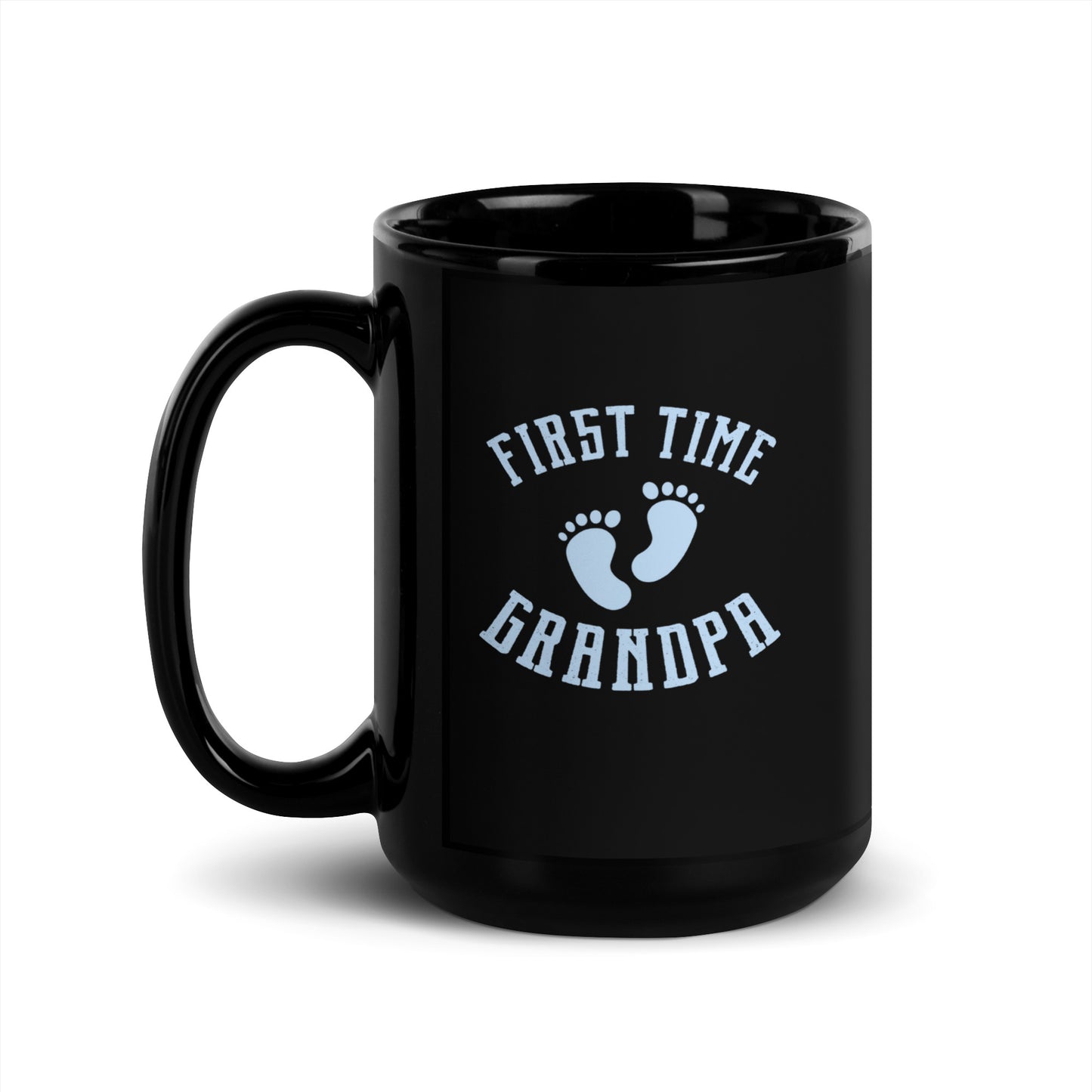 Grandad #01 "First Time Grandpa" (Blue) Black Glossy Mug