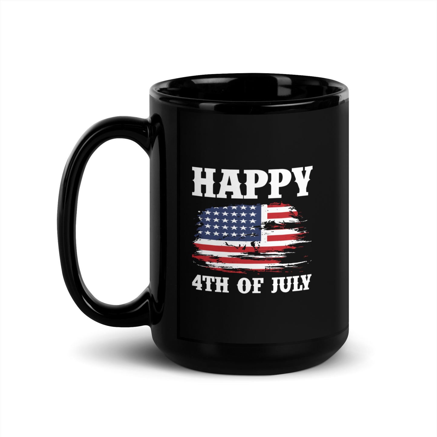 4th of July #19 "Happy 4TH OF JULY" Full Wrap Black Glossy Mug