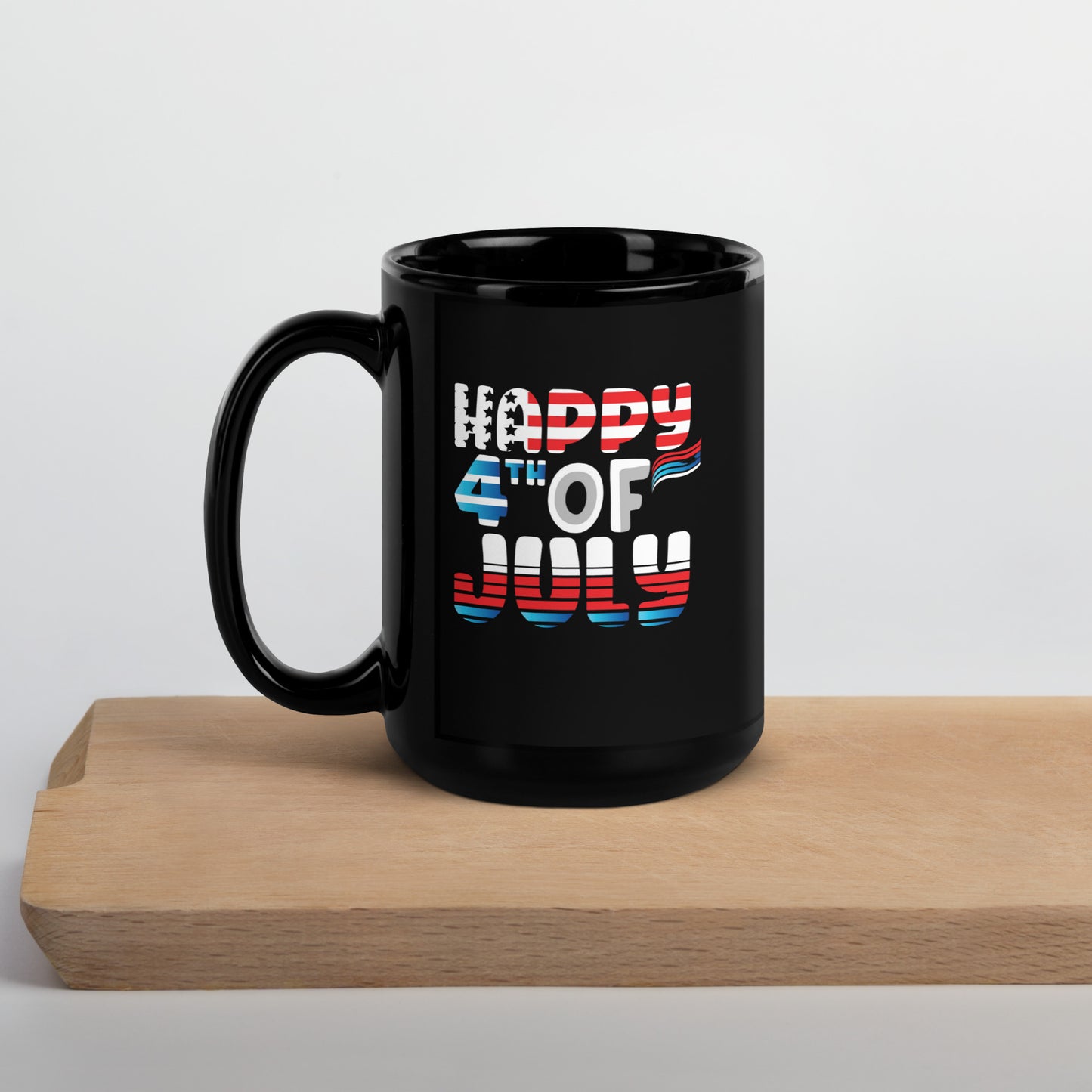 4th of July #14 "HAPPY 4th OF JULY" Black Glossy Mug