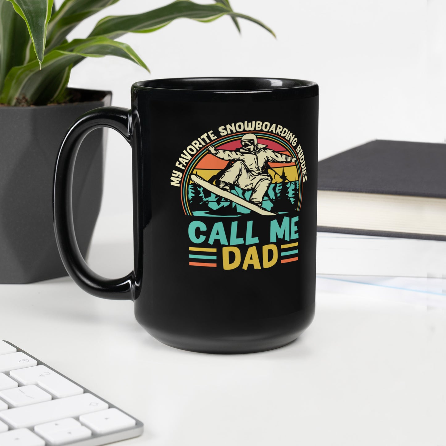 Father's Day #06 "Call Me Dad" (Snowboarder) Black Glossy Mug