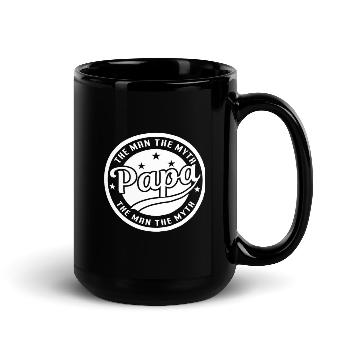 Grandad #03 "Papa THE MAN THE MYTH" Black Glossy Mug