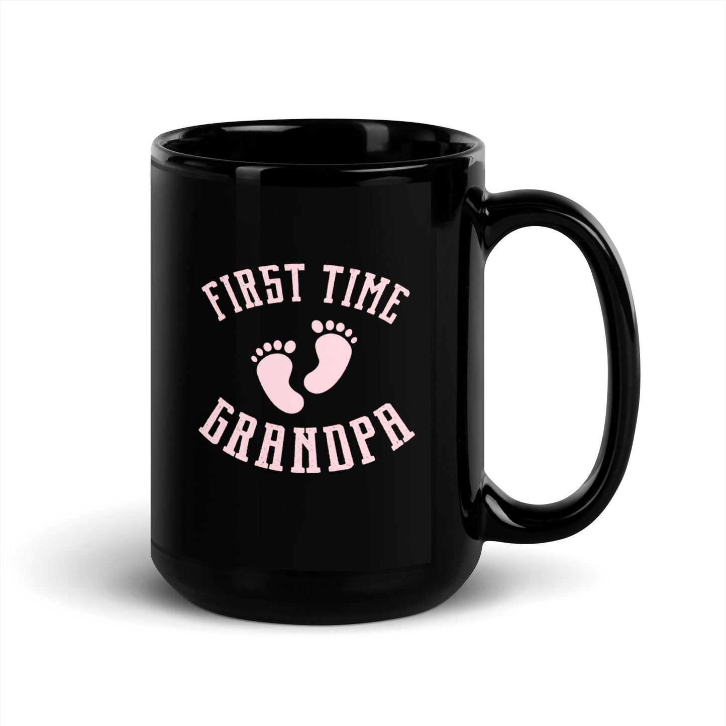 Grandad #01 "First Time Grandpa" (Pink) Black Glossy Mug