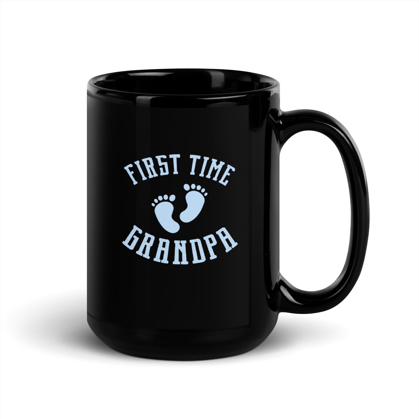 Grandad #01 "First Time Grandpa" (Blue) Black Glossy Mug