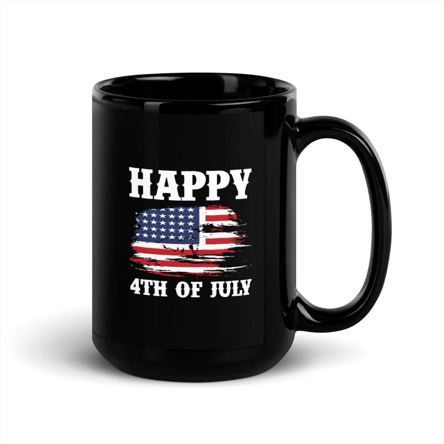 4th of July #19 "Happy 4TH OF JULY" Full Wrap Black Glossy Mug