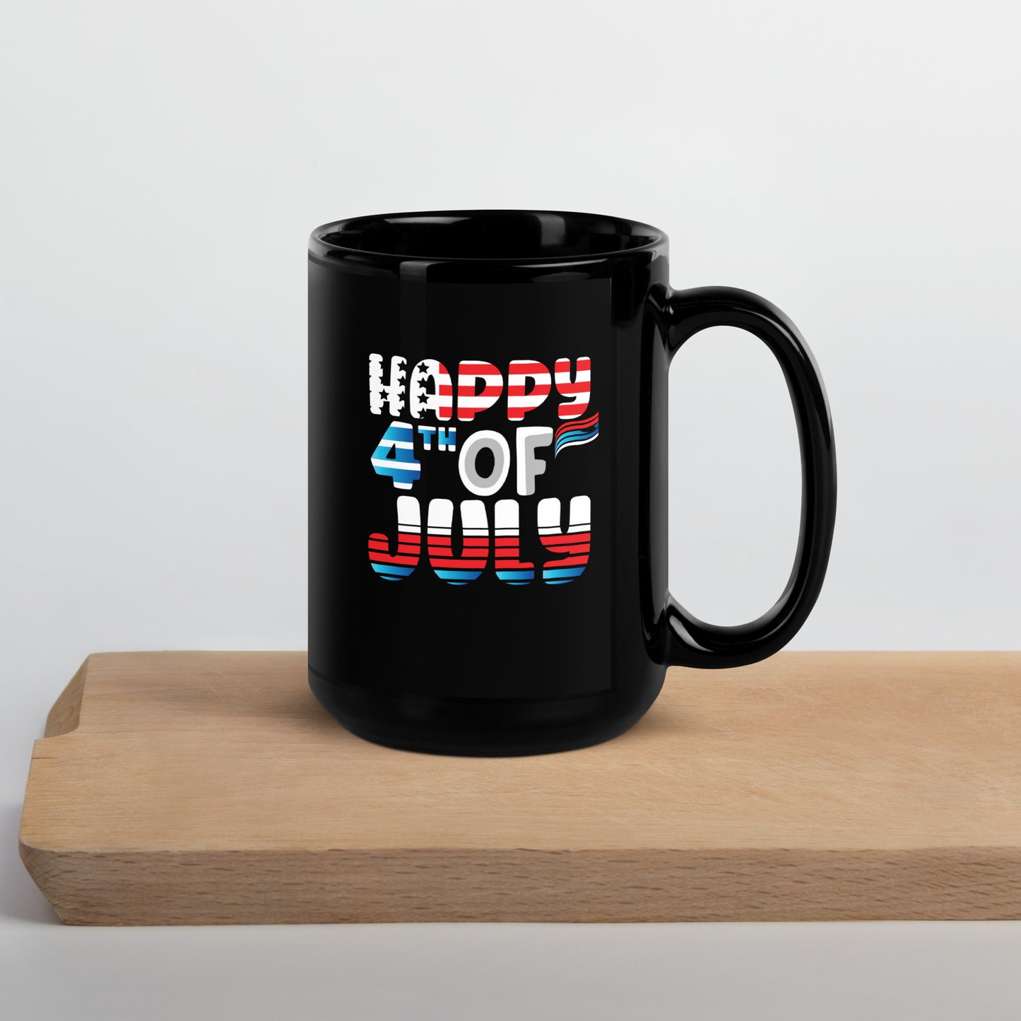 4th of July #14 "HAPPY 4th OF JULY" Black Glossy Mug