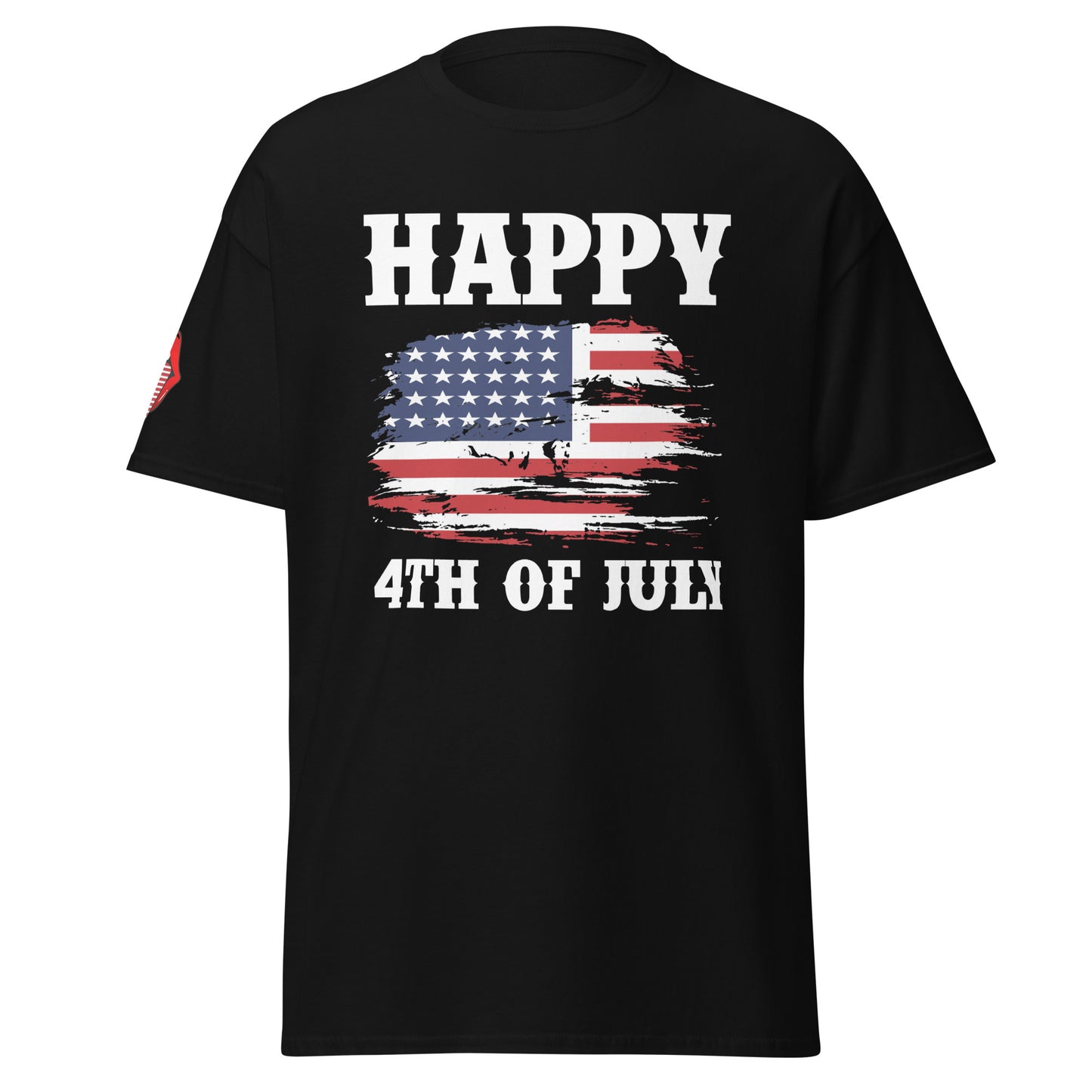 4th of July #19 "Happy 4TH OF JULY" w/ Patriotic Tongue on Right Shoulder Men's Classic Tee Short Sleeve