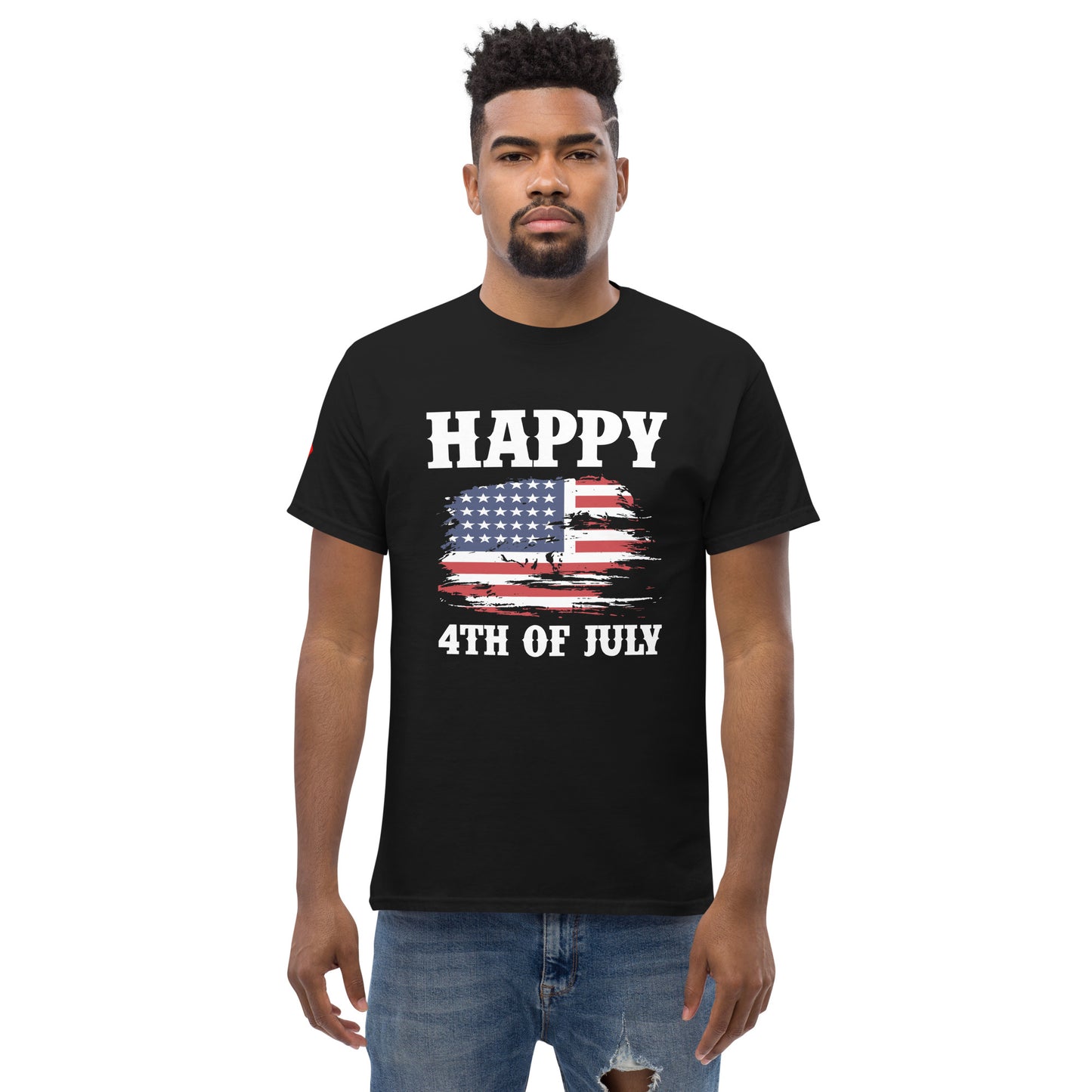 4th of July #19 "Happy 4TH OF JULY" w/ Patriotic Tongue on Right Shoulder Men's Classic Tee Short Sleeve