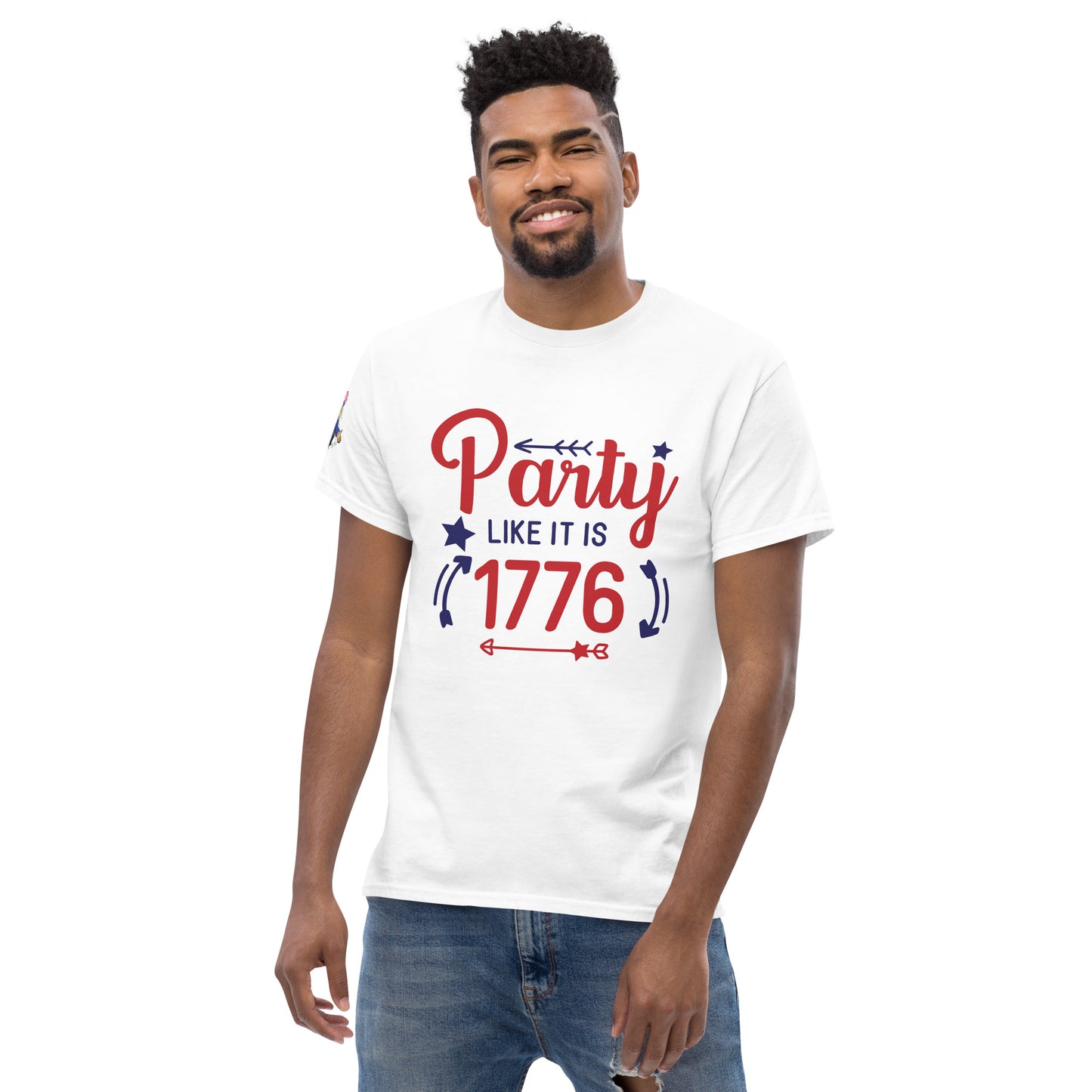 4th of July #20 "Party LIKE ITS 1776" w/ Uncle Sam Image on Right Shoulder Men's Classic Tee Short Sleeve