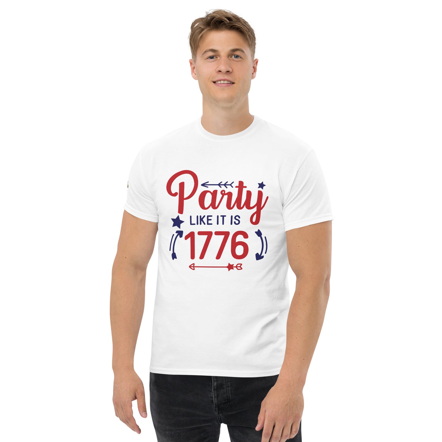 4th of July #20 "Party LIKE ITS 1776" w/ Uncle Sam Image on Right Shoulder Men's Classic Tee Short Sleeve