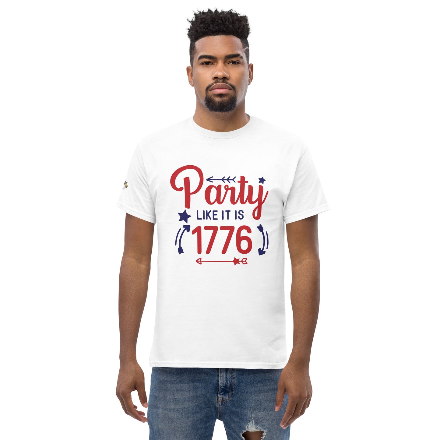 4th of July #20 "Party LIKE ITS 1776" w/ Uncle Sam Image on Right Shoulder Men's Classic Tee Short Sleeve