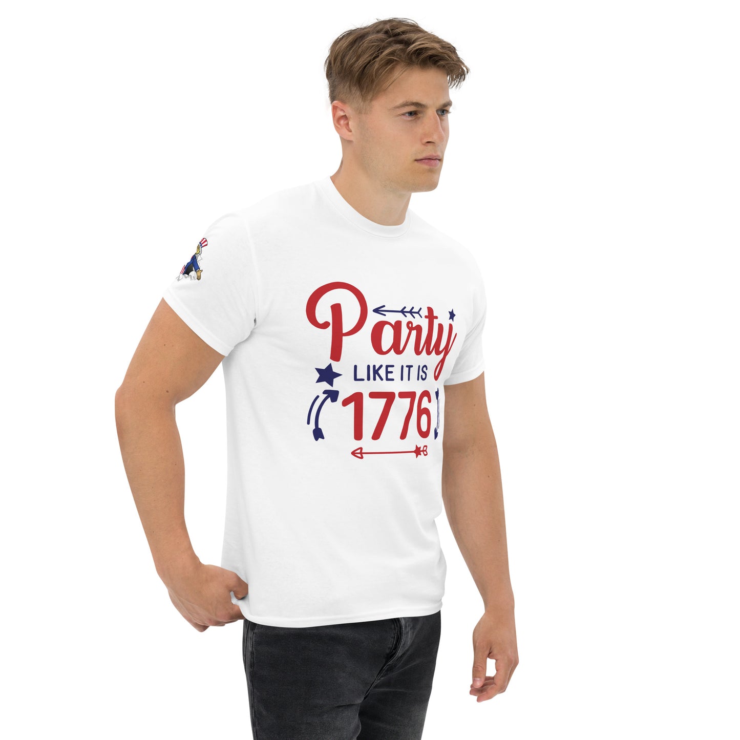 4th of July #20 "Party LIKE ITS 1776" w/ Uncle Sam Image on Right Shoulder Men's Classic Tee Short Sleeve