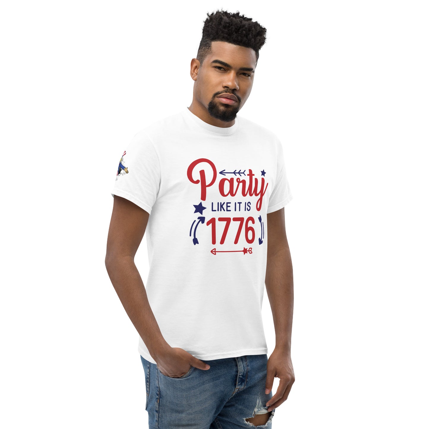 4th of July #20 "Party LIKE ITS 1776" w/ Uncle Sam Image on Right Shoulder Men's Classic Tee Short Sleeve