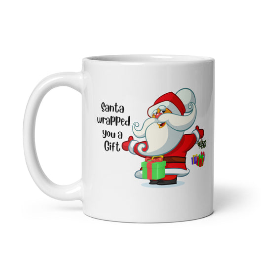 Rude, Crude, and Funny #05 "Santa Wrapped you a Gift" White glossy mug