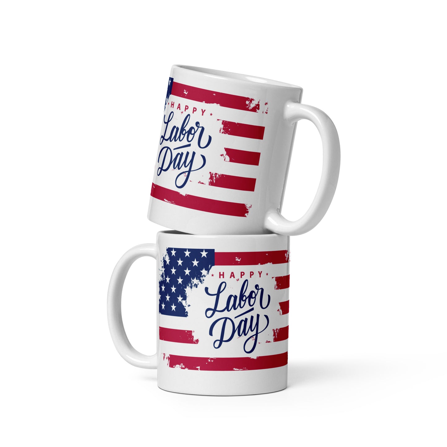 Labor Day #02 "Happy Labor Day" w/ Print Inside American Flag White glossy mug