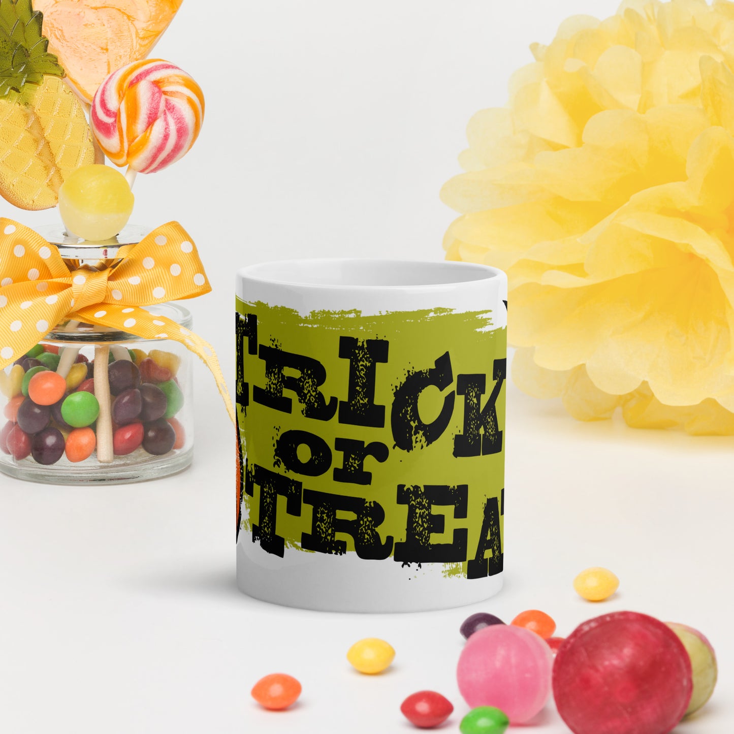 Halloween #02 "Trick or Treat" Full Wrap White glossy mug