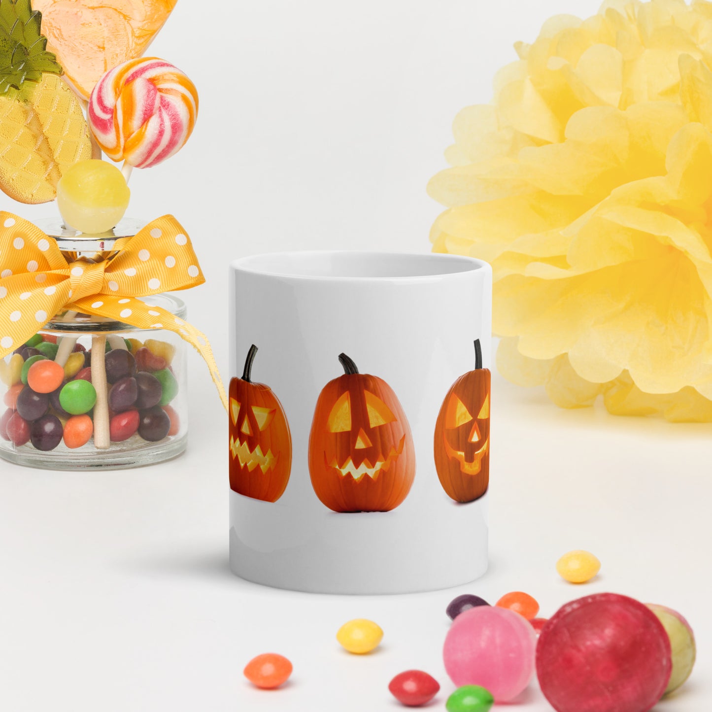 Halloween #04 (5) Scary Jack-o'-lanterns Full Wrap White glossy mug