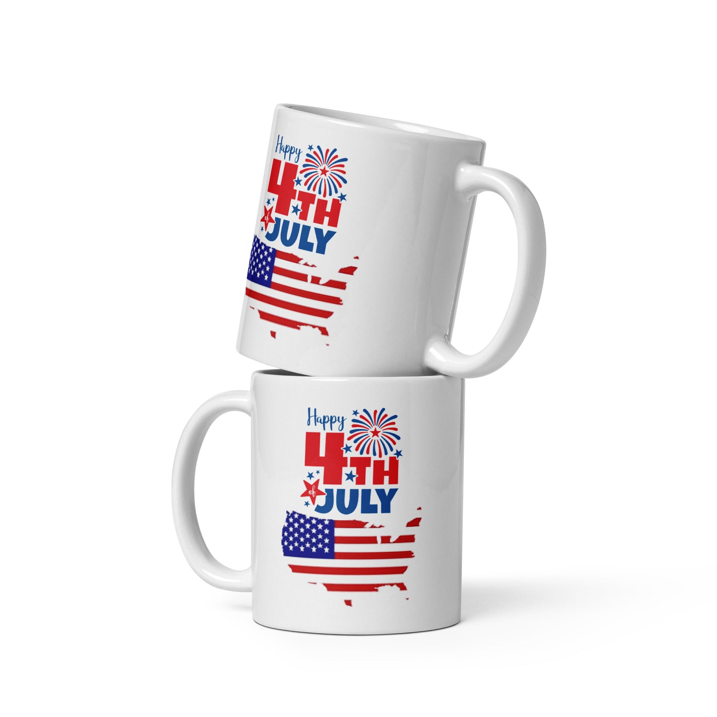 4th of July #05 "Happy 4th of July" White Glossy Mug