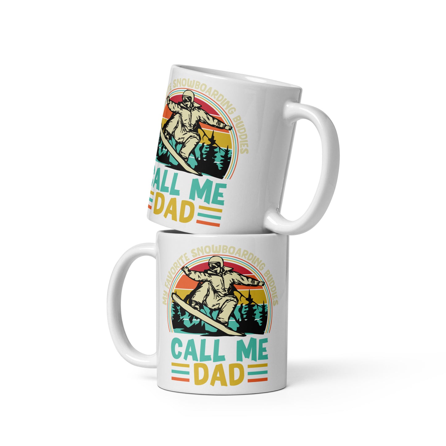 Father's Day #06 "Call Me Dad" (Snowboarder) White glossy mug