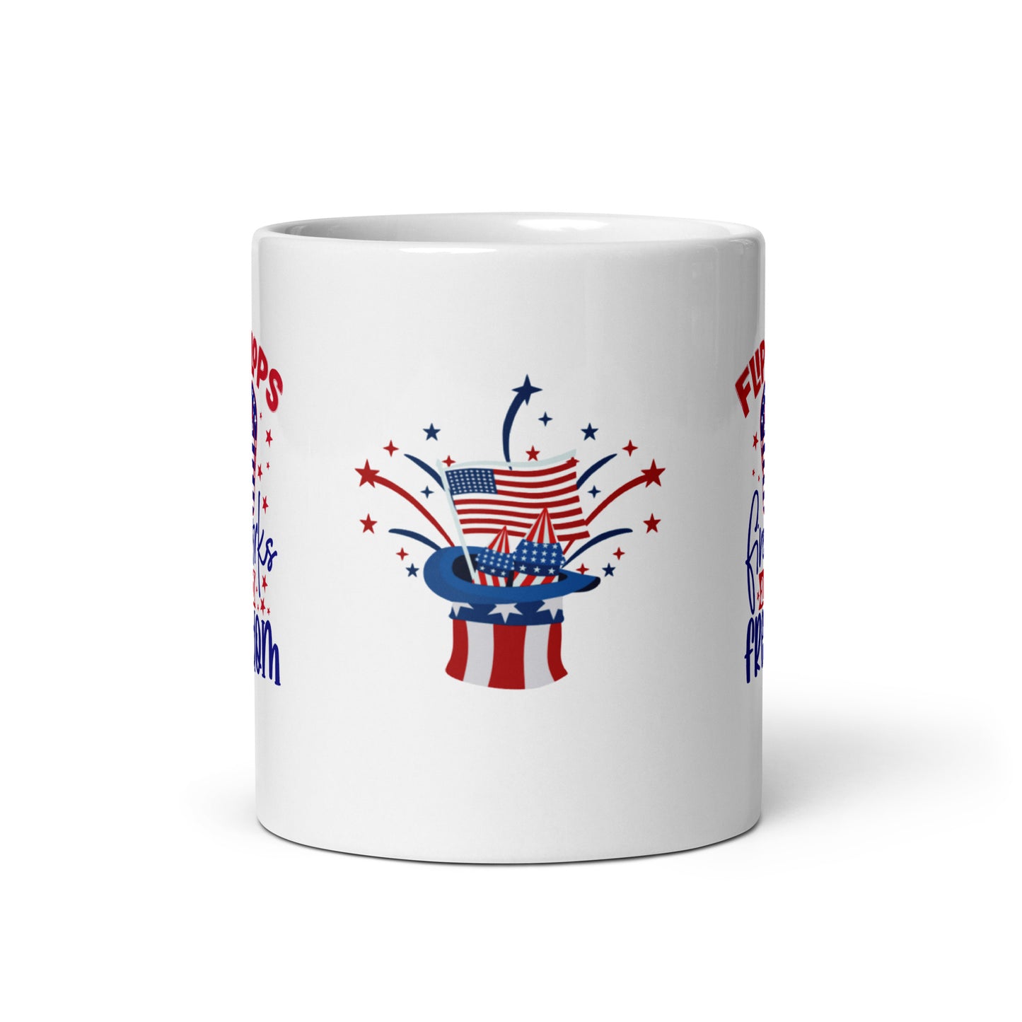 4th of July #22 "FLIP FLOPS fireworks and freedom"Full Wrap White glossy mug