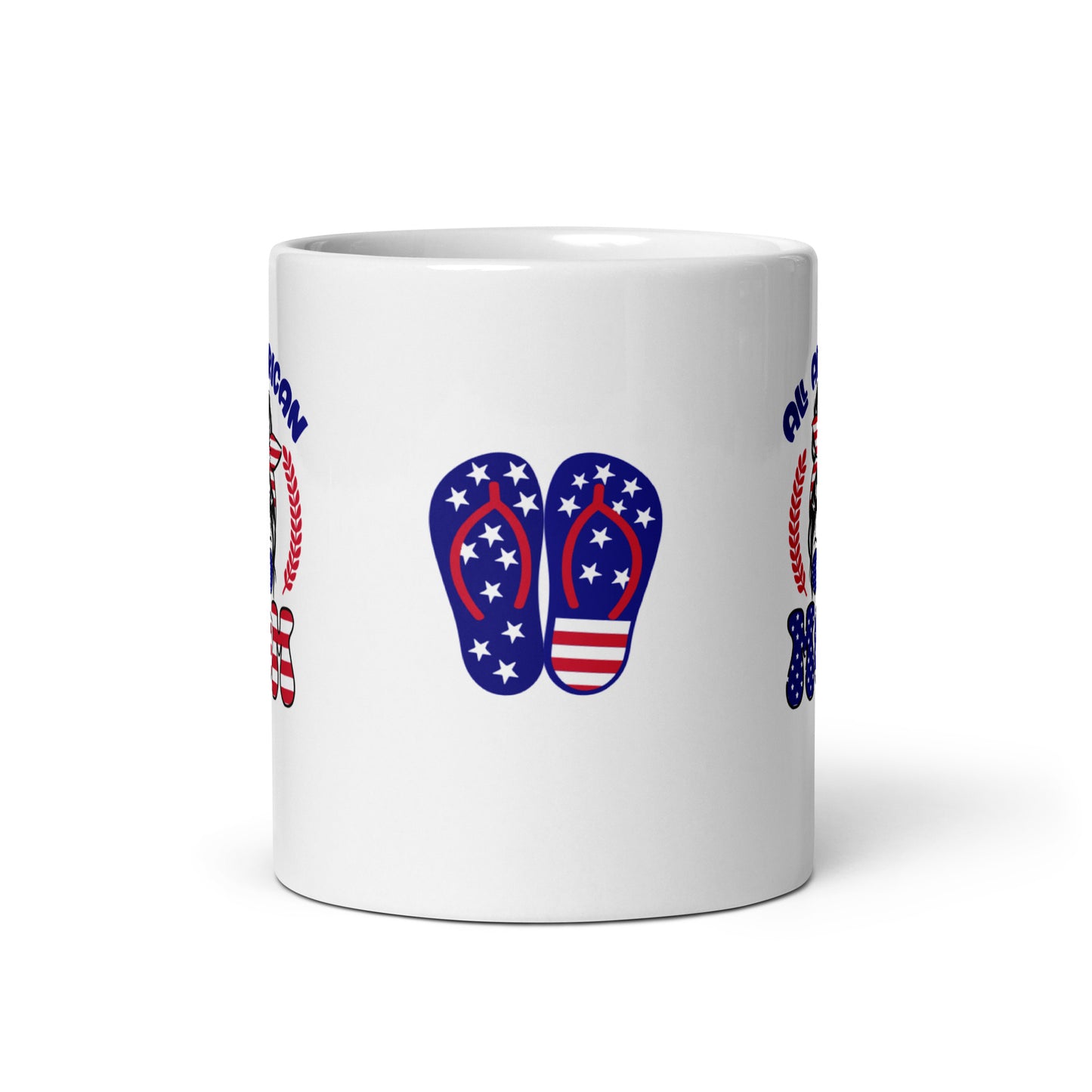 God Bless America #05 "ALL AMERICAN MOM" w/ Image of Flip Flops Full Wrap White glossy mug