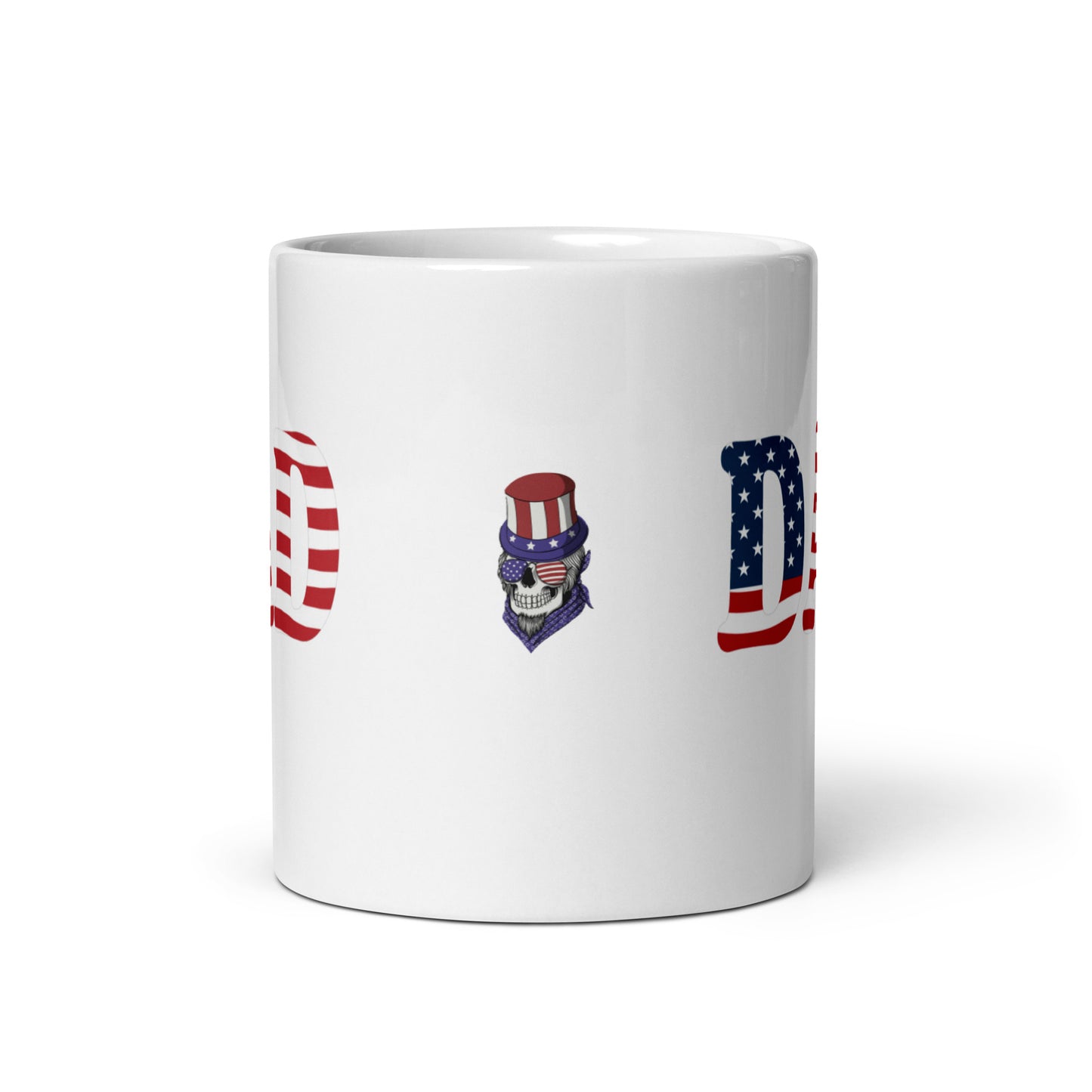 Dad #02 "DAD" Patriotic Red, White, and Blue White glossy mug