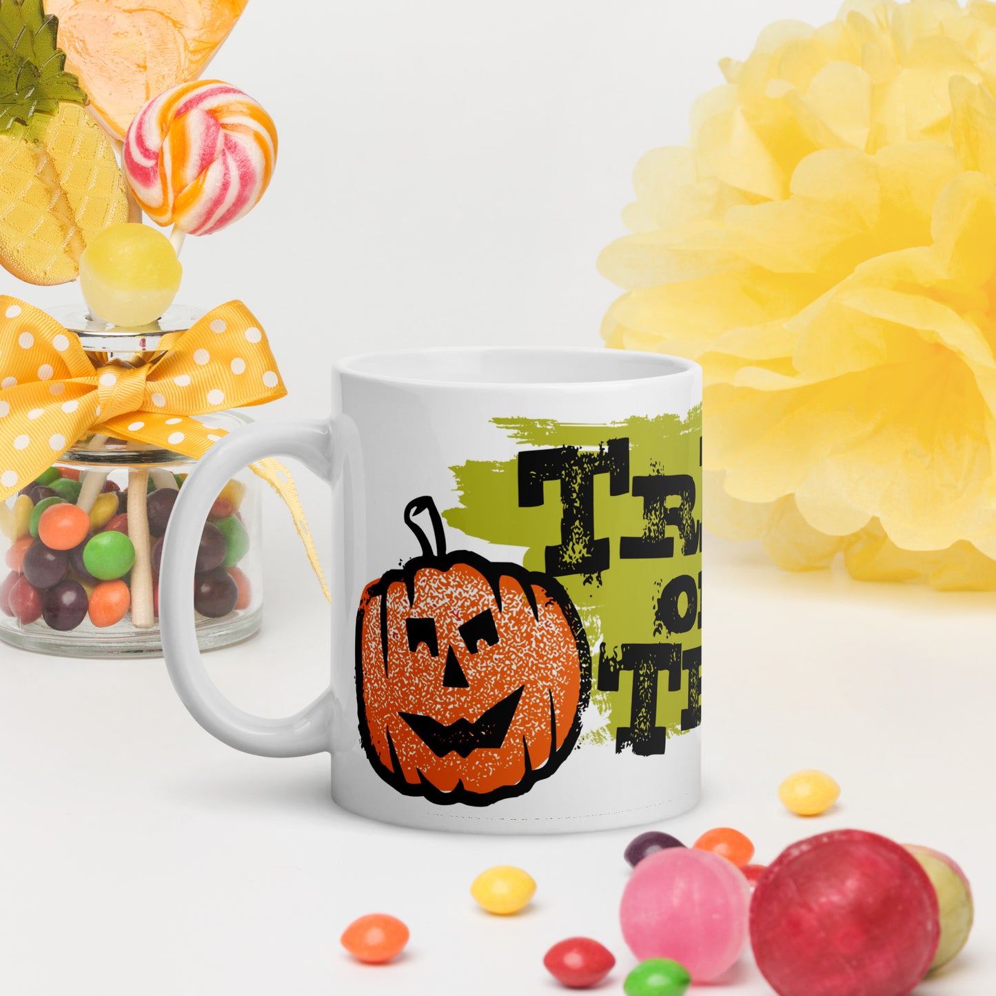 Halloween #02 "Trick or Treat" Full Wrap White glossy mug