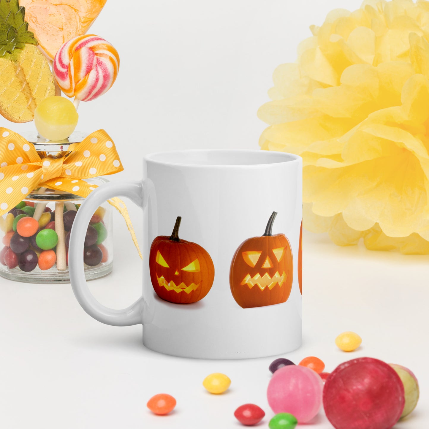 Halloween #04 (5) Scary Jack-o'-lanterns Full Wrap White glossy mug