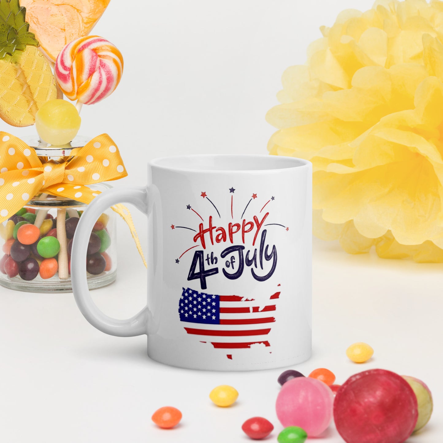 4th of July #06 "Happy 4th of July" - White Glossy Mug