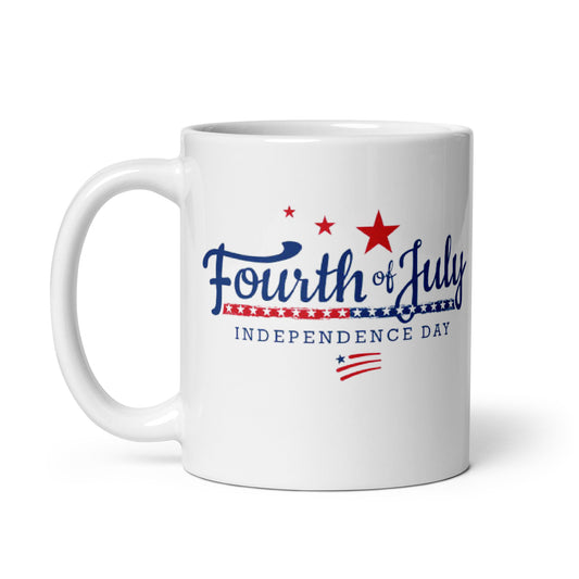 4th of July #08 "4th of July Independence Day" White Glossy Mug