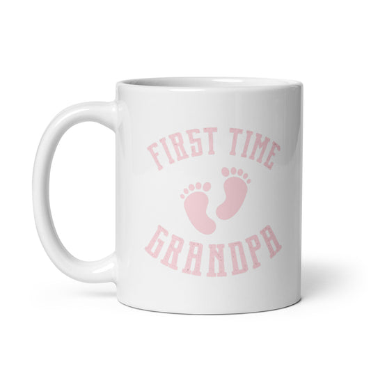 Grandad #01 "First Time Grandpa" (Pink) White glossy mug